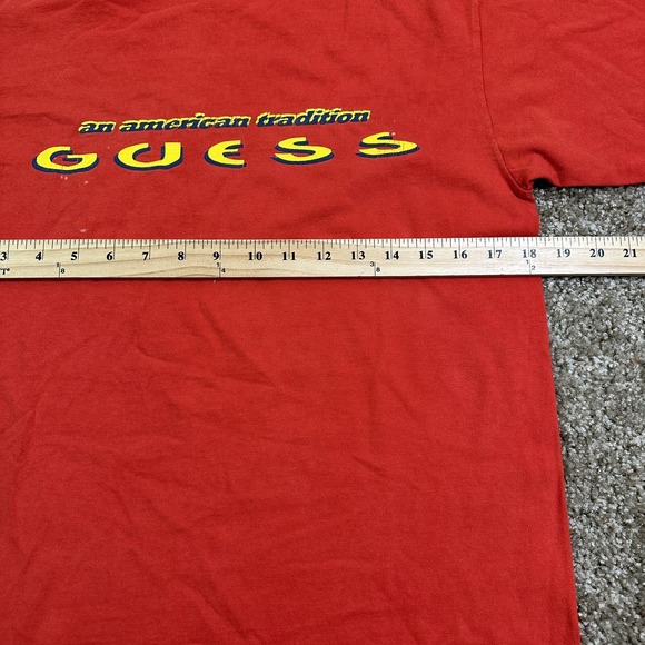 Vintage 90s T-shirt Guess USA size small orange spell out logo blank - Picture 6 of 9